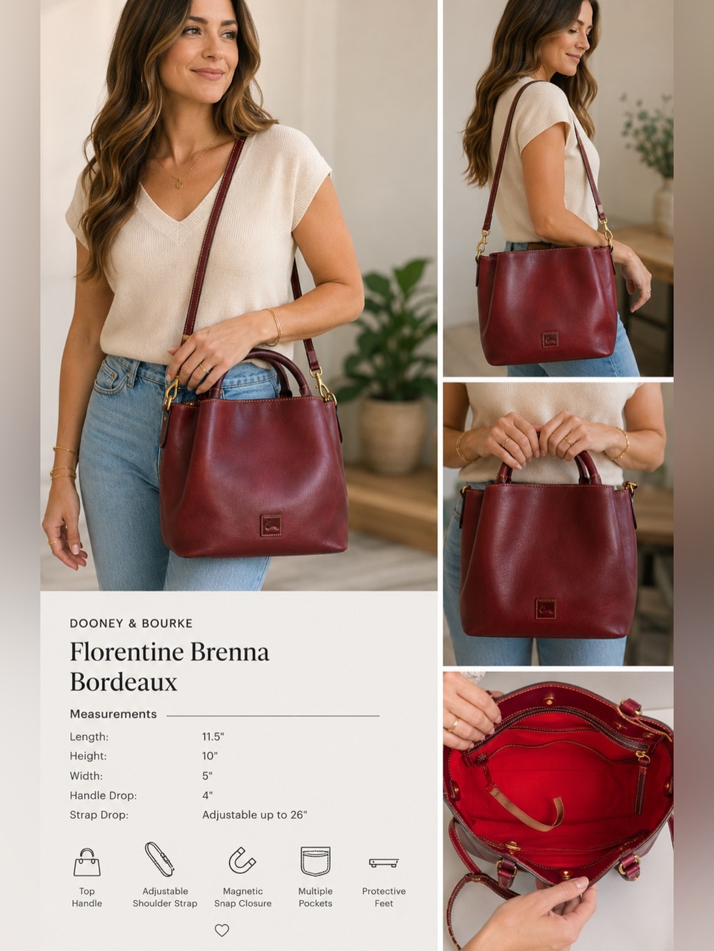 Dooney & Bourke Florentine Brenna Satchel Crossbody – Bordeaux
